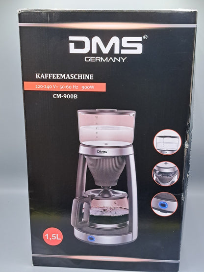 DMS CM-900B Filter Kaffeemaschine, Glaskanne 12 Tassen, Edelstahl, Aromafunktion