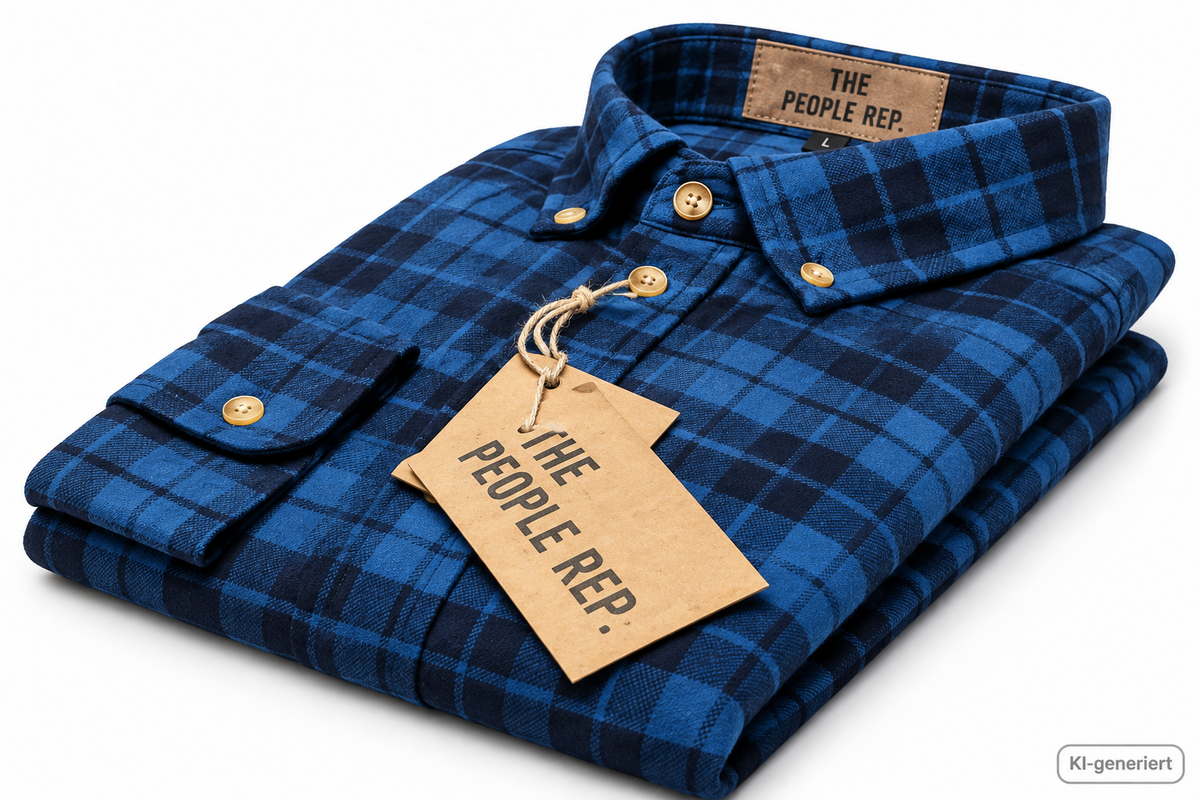 The People Rep Herren Hemd Gr. L Blau Grau Kariert Langarm Freizeit Flanell D2