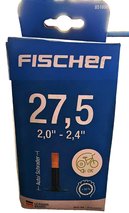 FISCHER Fahrradschlauch 27,5 Zoll 2,0-2,4 Autoventil Schrader ETRTO 55-61 E4