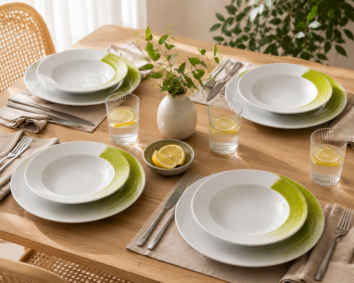 Arte Viva Allegra Tafelservice 12tlg Grün Teller Set 6 Personen Porzellan HA18
