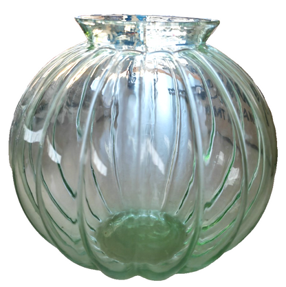 Glasvase Grün Bauchvase Rillenglas Blumenvase Dekovase Vintage Optik 14 cm B5