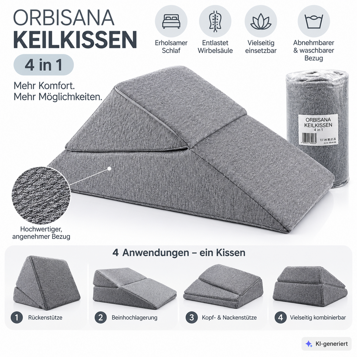 Orbisana Keilkissen 4in1 Orthopädisch Körperkissen Stützkissen 147431506 HA30