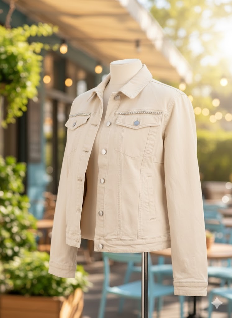 VIA MILANO Jeansjacke B-Ware Damen 1/1 Arm Knöpfe Strass Details Größe 46