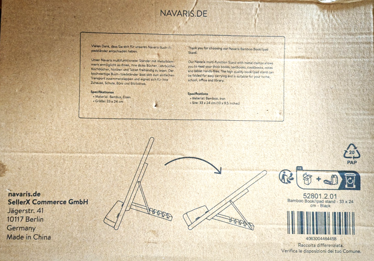 Navaris Buchständer Bambus Buchhalter Tablet Halter iPad Ständer Schwarz E6
