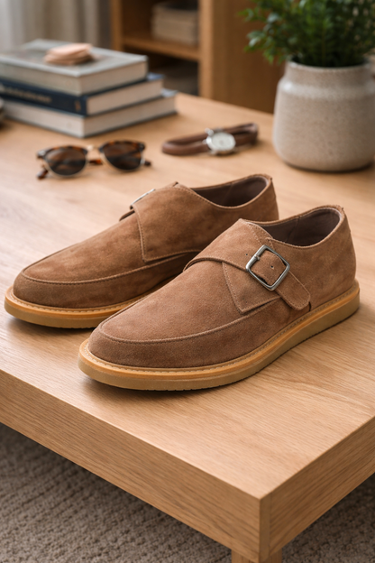 AllSaints Rollin Monk Strap Schuhe Herren Wildleder Taupe Gr. 41