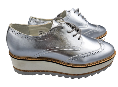 Bullboxer Damen Plateau Schnürschuhe Gr. 40 Silber Metallic Halbschuhe Brogue G2