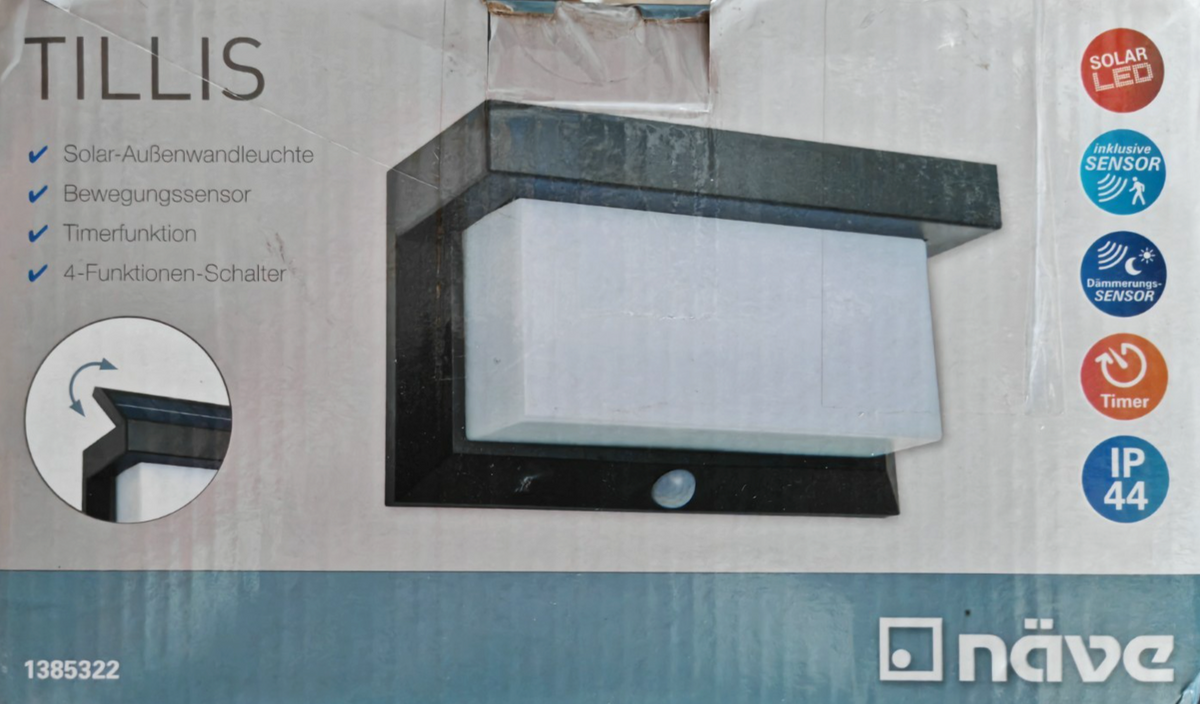 Näve Tillis LED Solar Außenwandleuchte Bewegungsmelder 800lm IP44 1385322 HA35