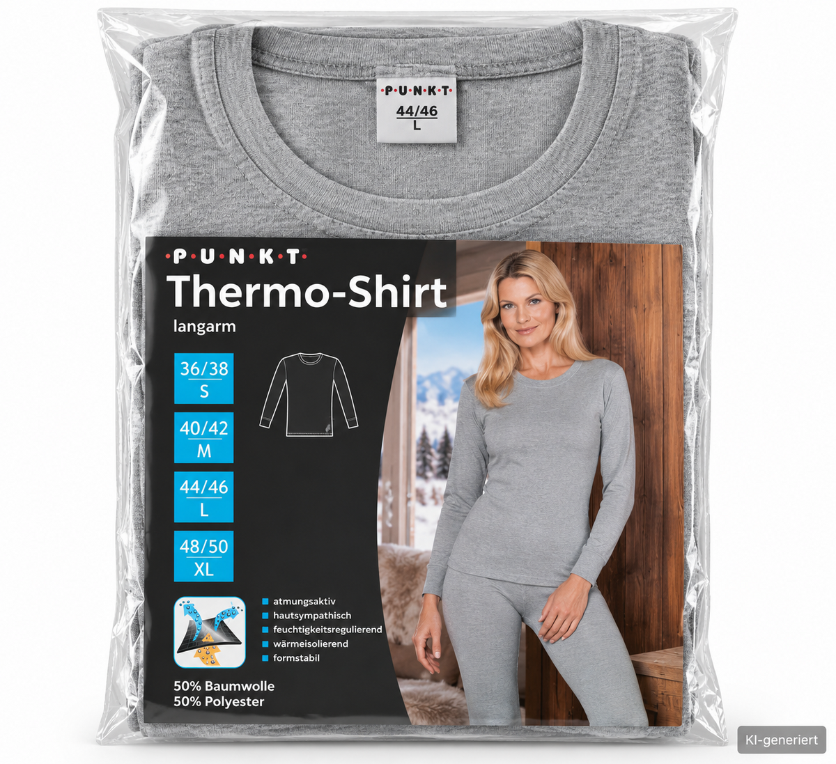 PUNKT Damen Thermo Shirt Langarm Gr. 44/46 L Grau Funktionsunterwäsche G3