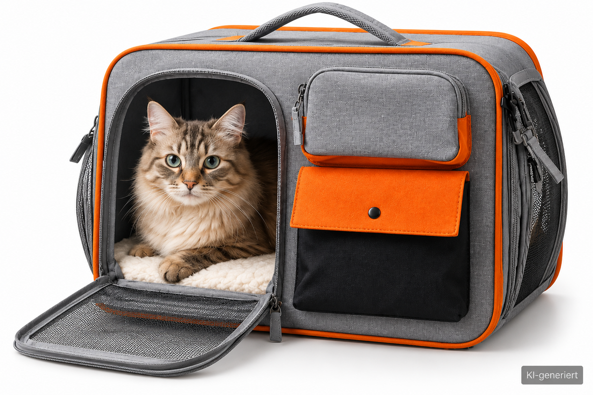 Navaris Tiertransporttasche Katze Hund 40x30x25cm Grau Orange mit Fenster HA1