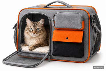 Navaris Tiertransporttasche Katze Hund 40x30x25cm Grau Orange mit Fenster HA1