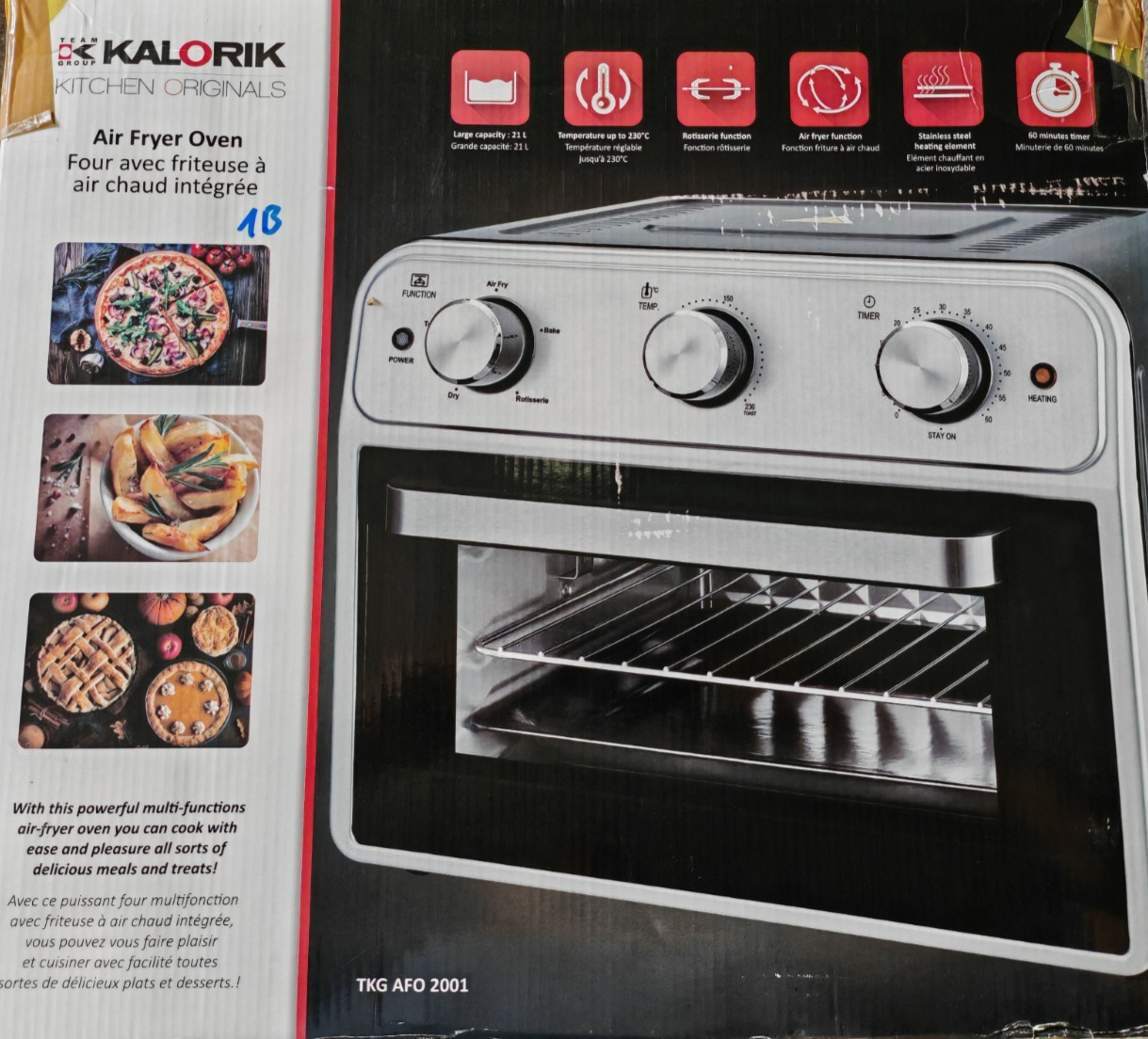 Kalorik TKG AFO 2001 Airfryer Ofen 21L Heißluftfritteuse Dörrautomat 1800W Pal2