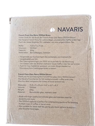 NAVARIS French Press Kanne, Retro, 1000 ml, Braun