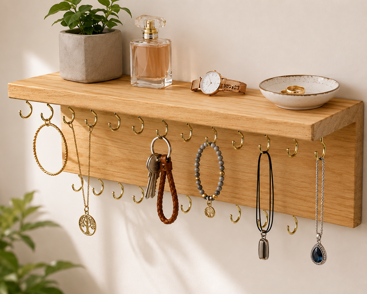 BELLE VOUS Schmuckhalter Wand Naturholz Schmuck Organizer 24 Haken Kettenhalt D9