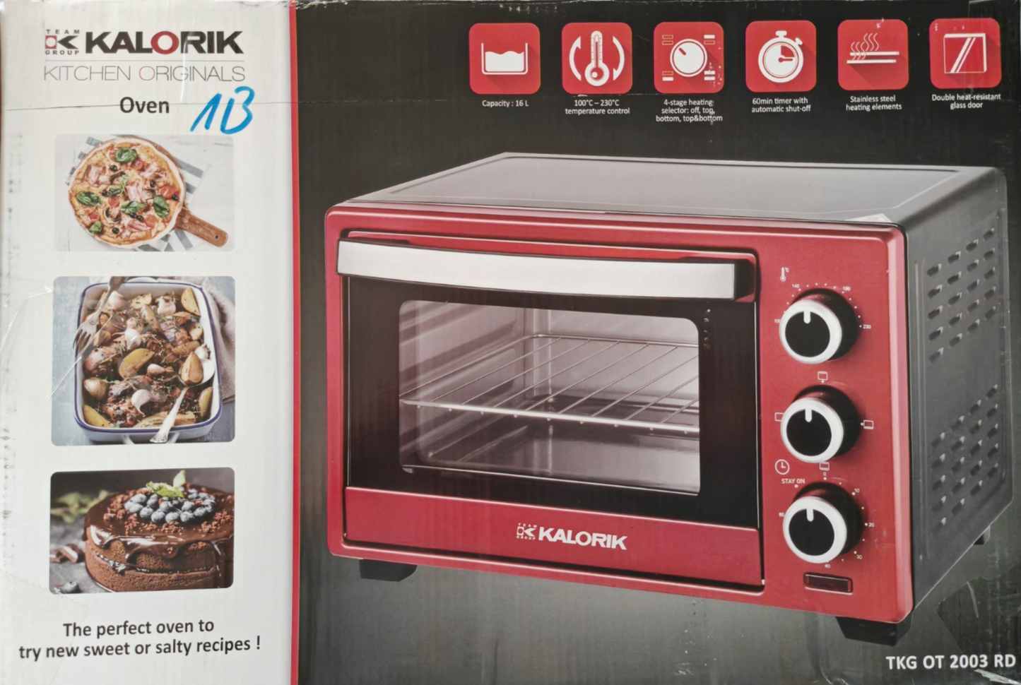 Kalorik TKG OT 2003 RD Multiofen 16L Mini Backofen Grill Timer 1280W Rot F3