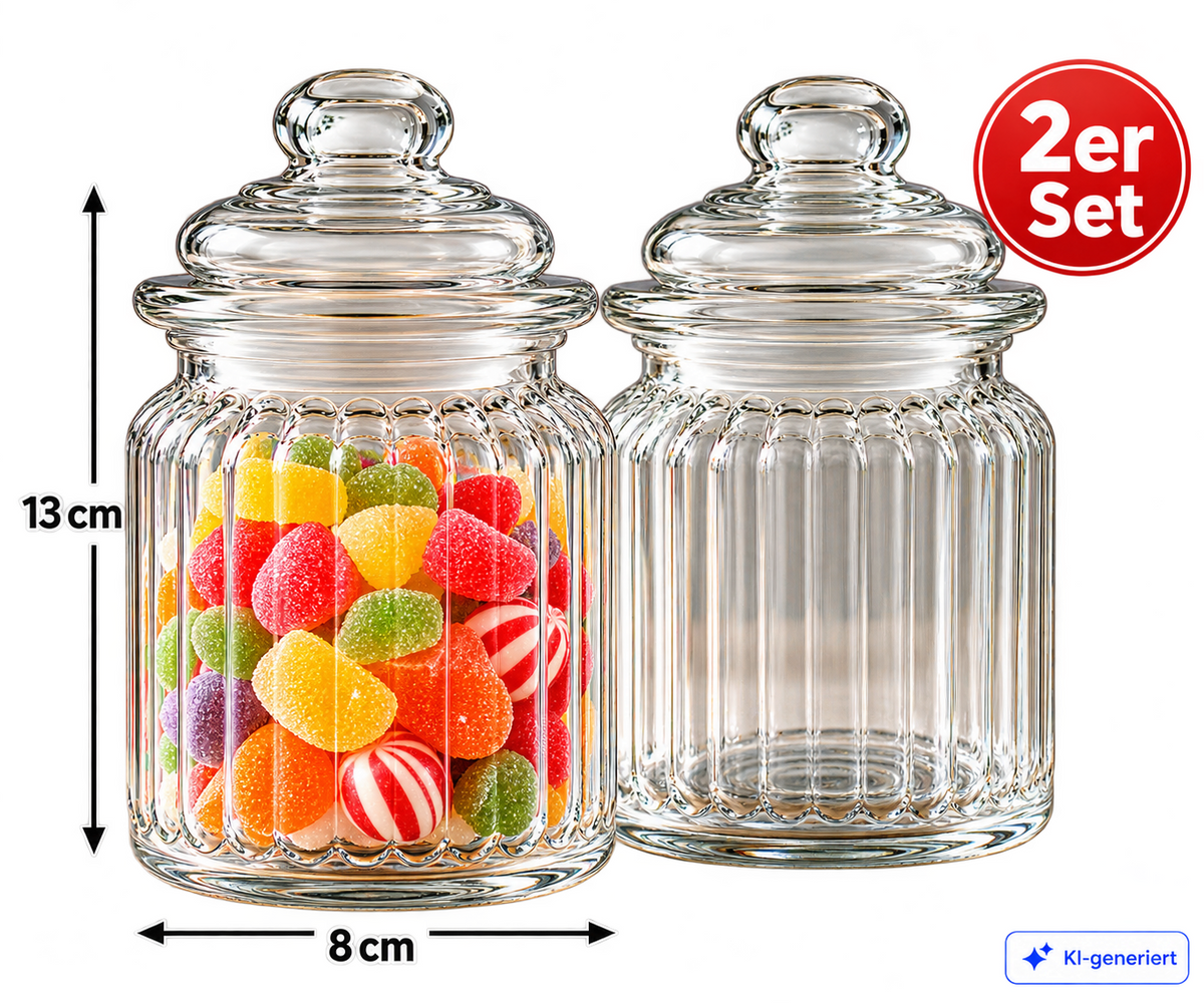Noor Living 2x Vorratsglas Bonbonglas Glasdose mit Deckel 8x13 cm B7