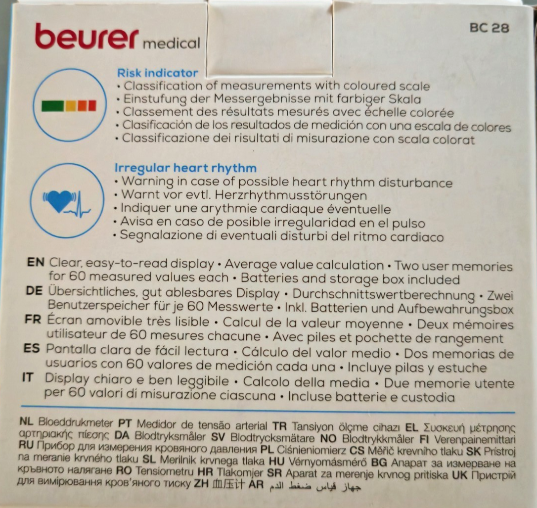 Beurer Blutdruckmessgerät BC28 Blutdruckmesser Pulsmessung Digital Gerät C-01