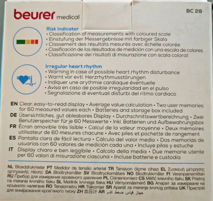 Beurer Blutdruckmessgerät BC28 Blutdruckmesser Pulsmessung Digital Gerät C-01