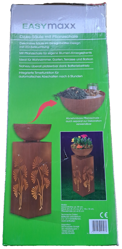 Easymaxx Dekosäule mit Pflanzschale, LED- Beleuchtung