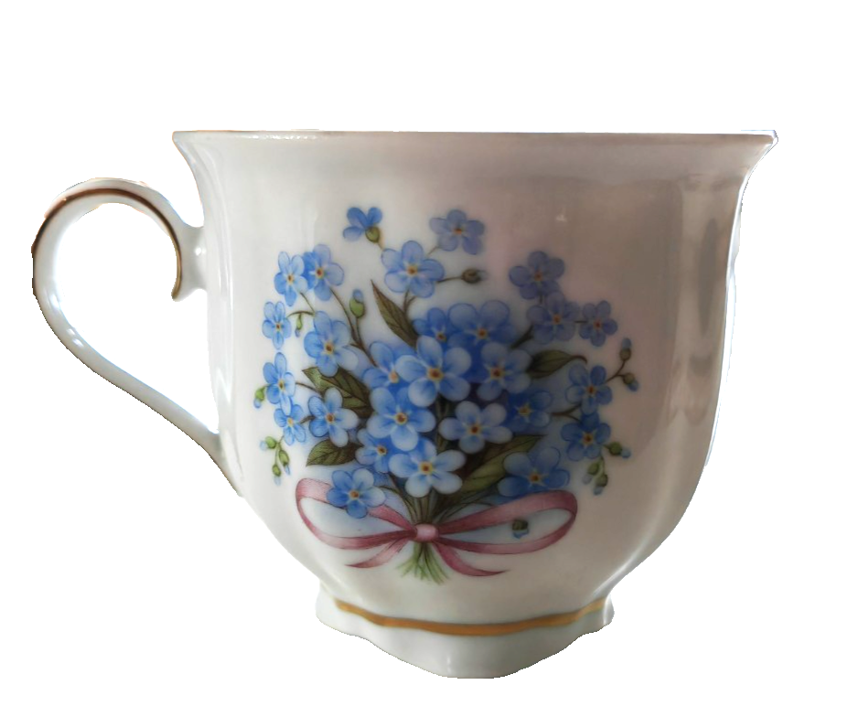 Schirnding Bavaria 21 Porzellan Tasse Vergissmeinnicht Blumen Goldrand B5