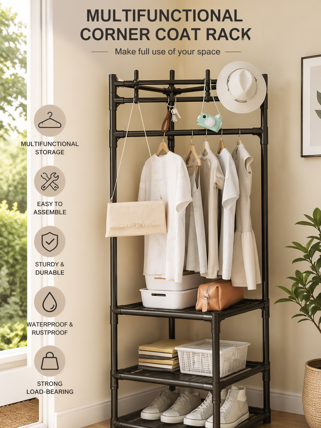 Crafty, Multifunktion Eckregal, Stecksystem, Garderobe