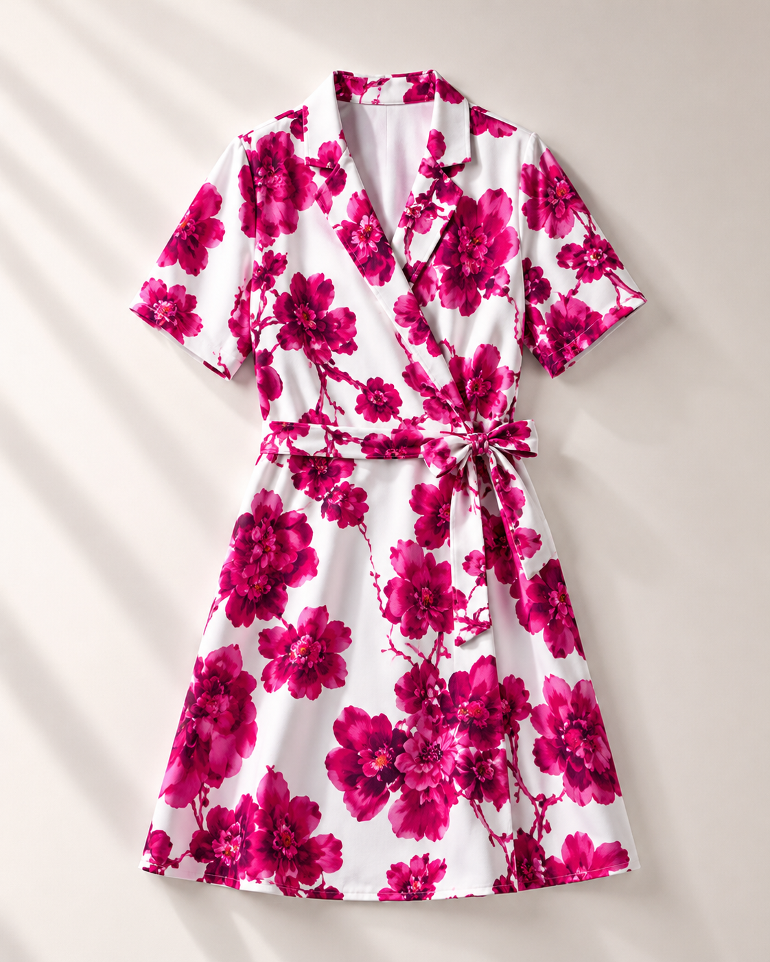 IN-PRINT Kleid Damen Gr. M Blätterdruck Polokragen 1/2 Arm Figurumspielend D3