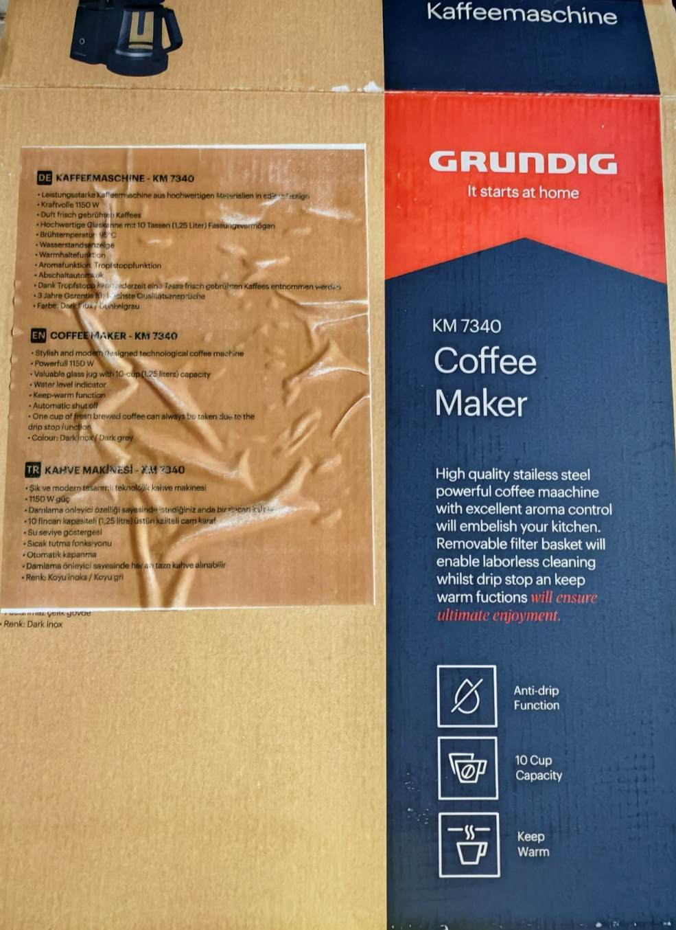 GRUNDIG KM7340 Filterkaffeemaschine 1,25L 10 Tassen 1150W Aromawahl B05