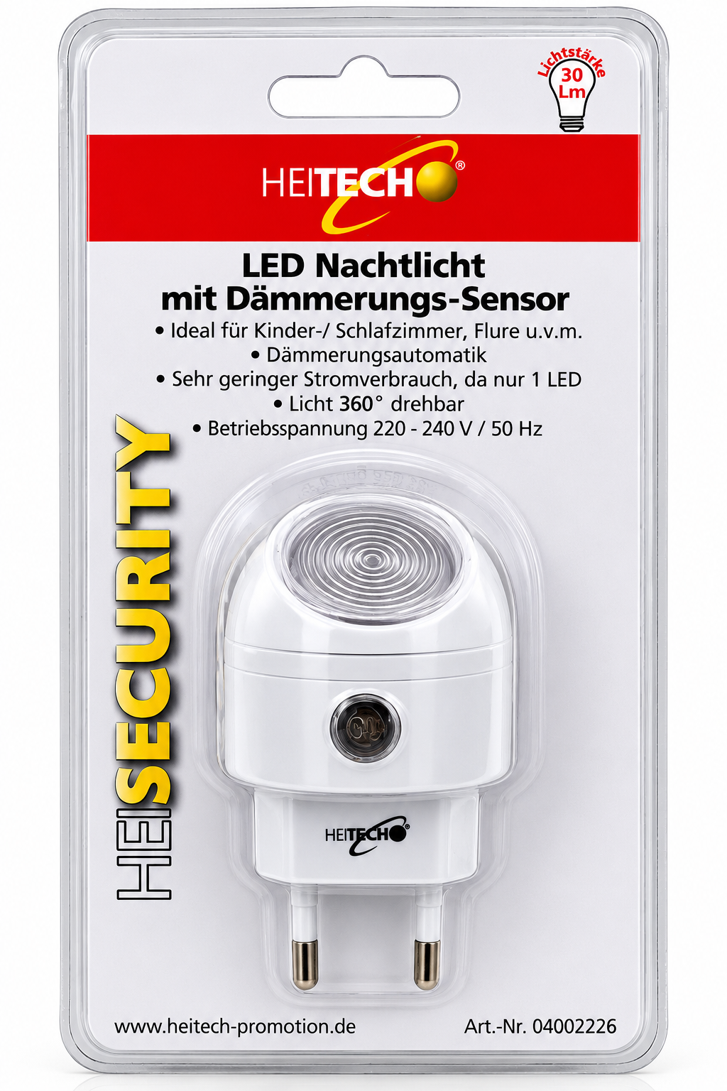 HEITECH LED Nachtlicht mit Dämmerungssensor Steckdose 360° drehbar 30 lm A8