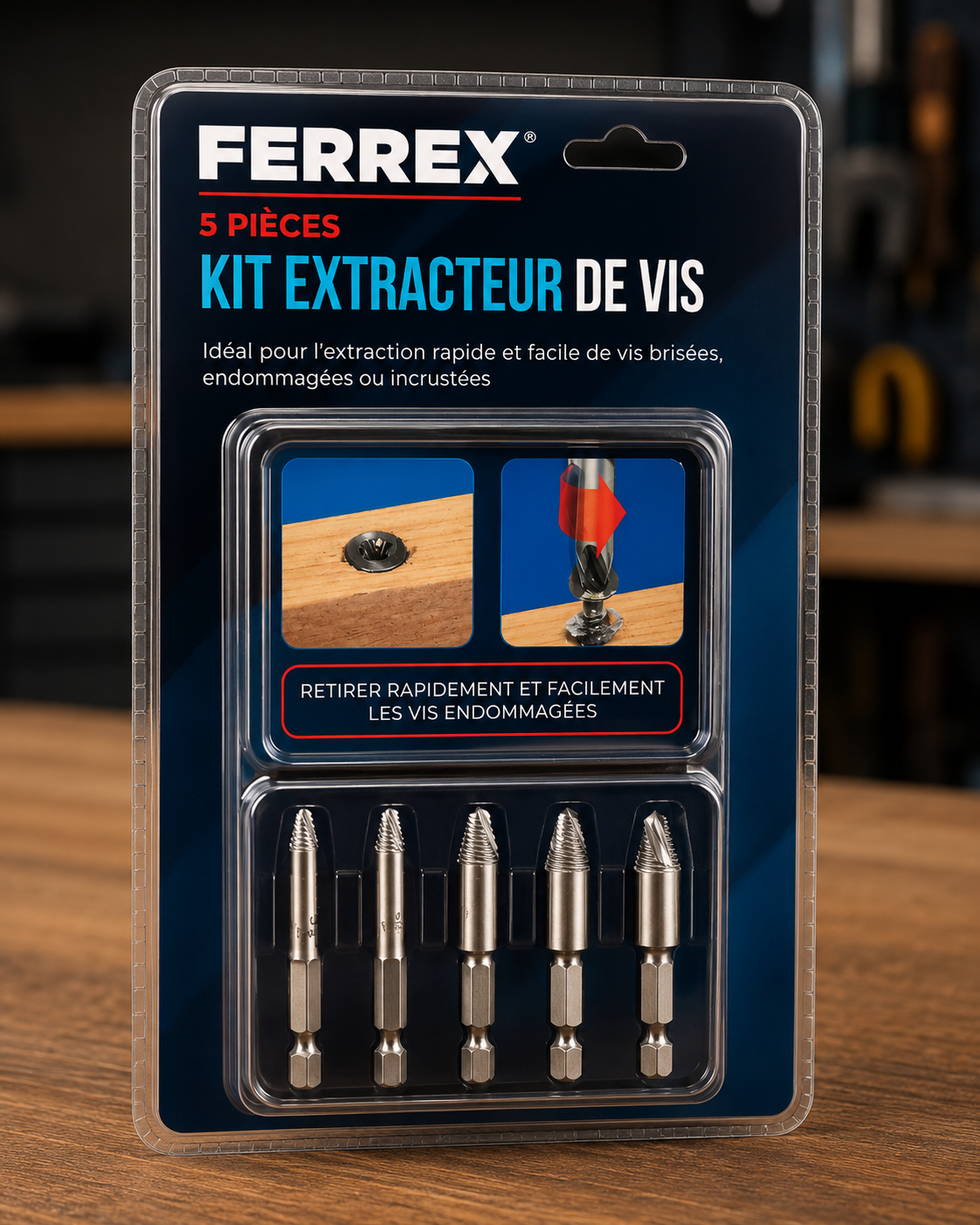 FERREX Schraubenausdreher Bit-Set 5tlg Schrauben Entferner Ausdreher A2
