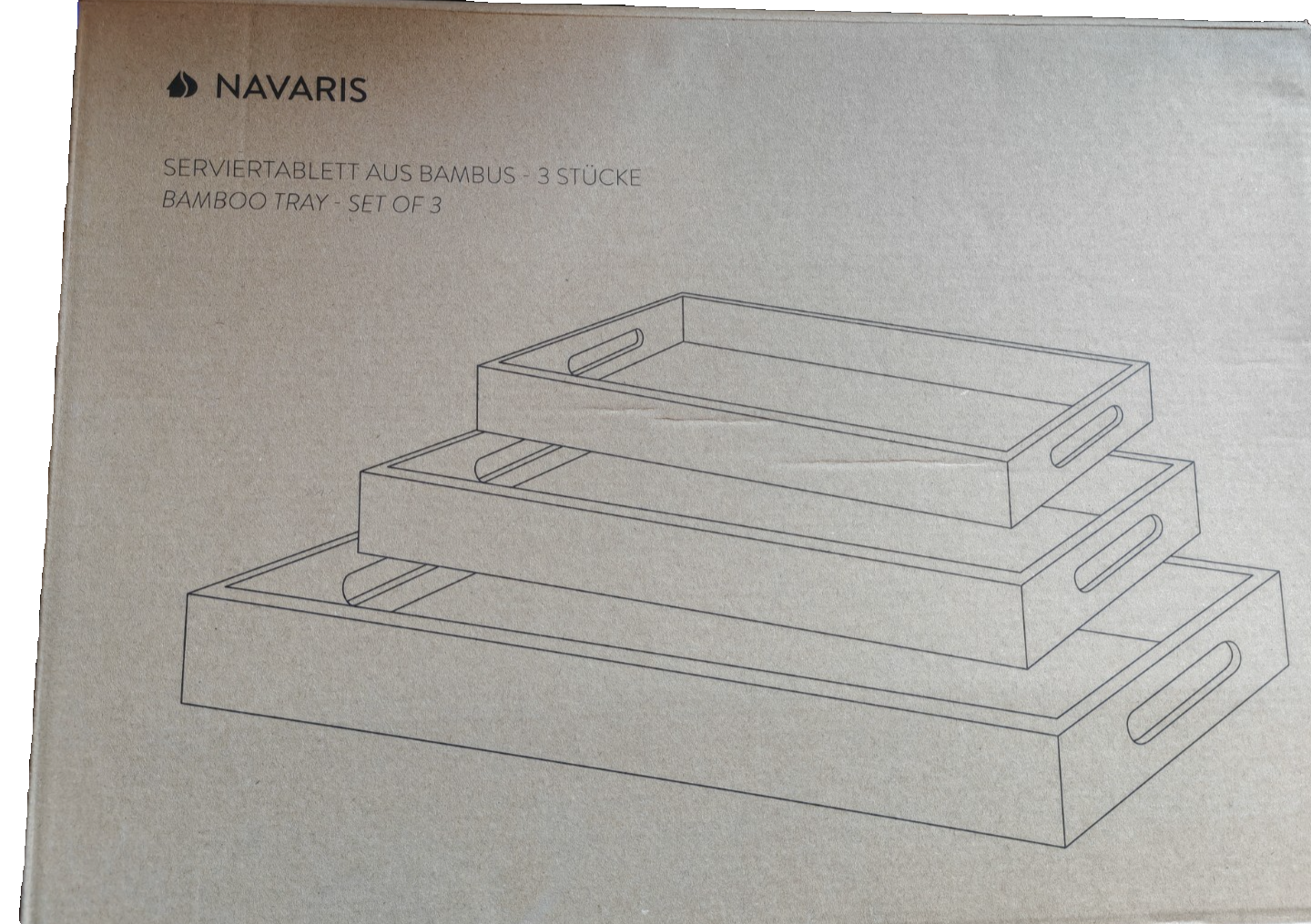 Navaris Serviertablett Bambus 3er Set Tablett Frühstück Holz