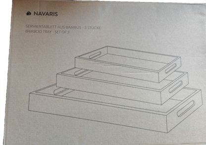 Navaris Serviertablett Bambus 3er Set Tablett Frühstück Holz