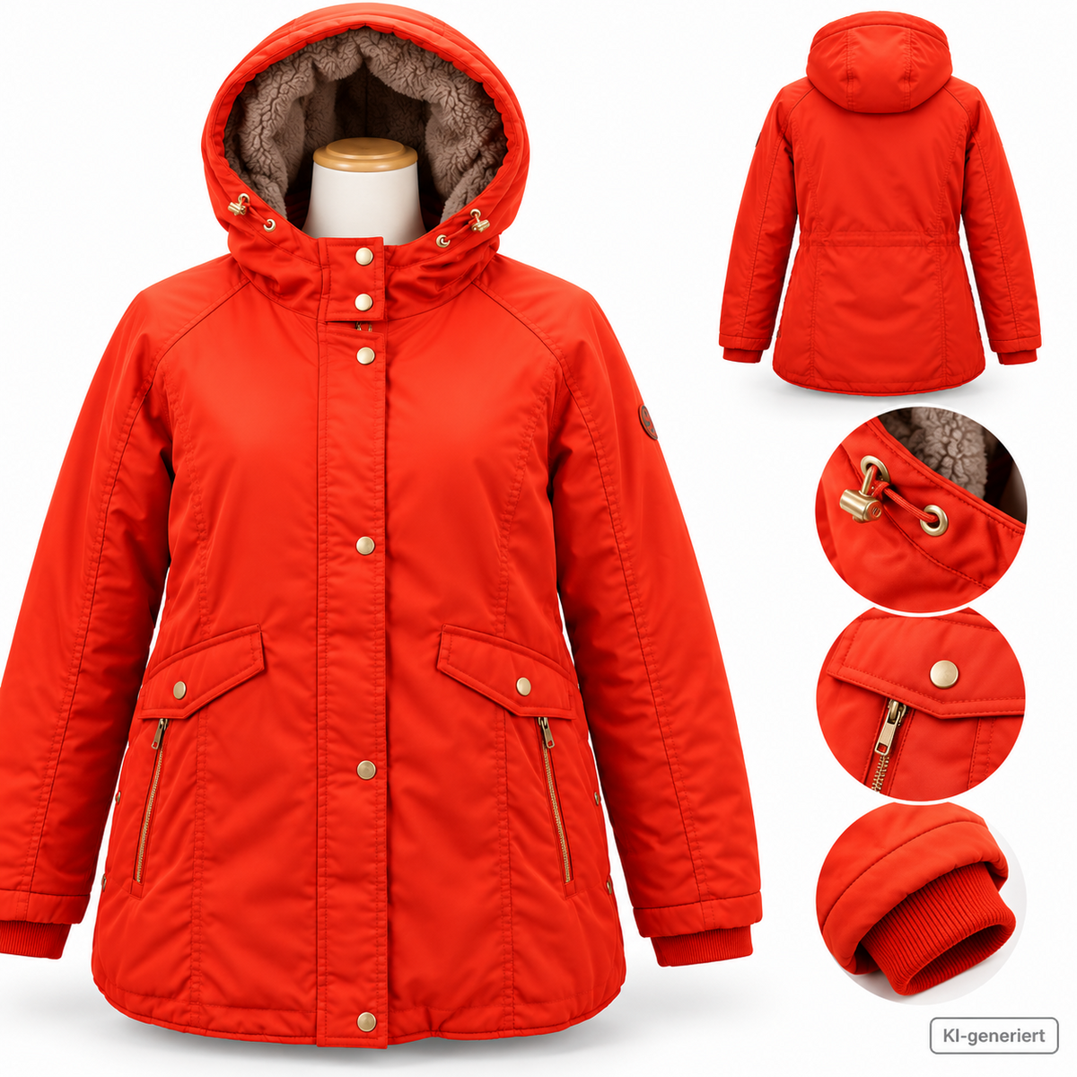 DAWID by Dawid Tomaszewski Winterjacke Gr.44 Rot Kapuze Damen Parka Mantel ZU
