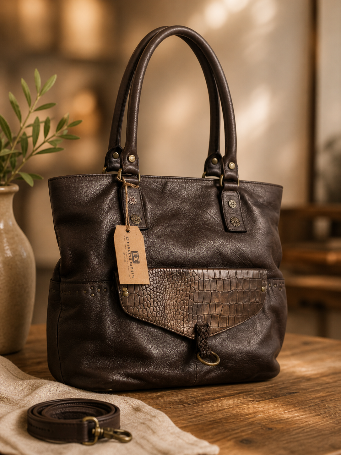 Desiderius Mons Adriana Beuteltasche Dark Brown Echtleder Damen Schulter H2