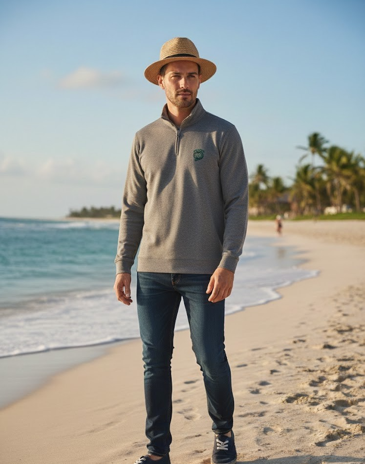 STRANDFEIN Menswear Herren Sweatshirt Grau Meliert Gr. L Troyer Stehkragen G3