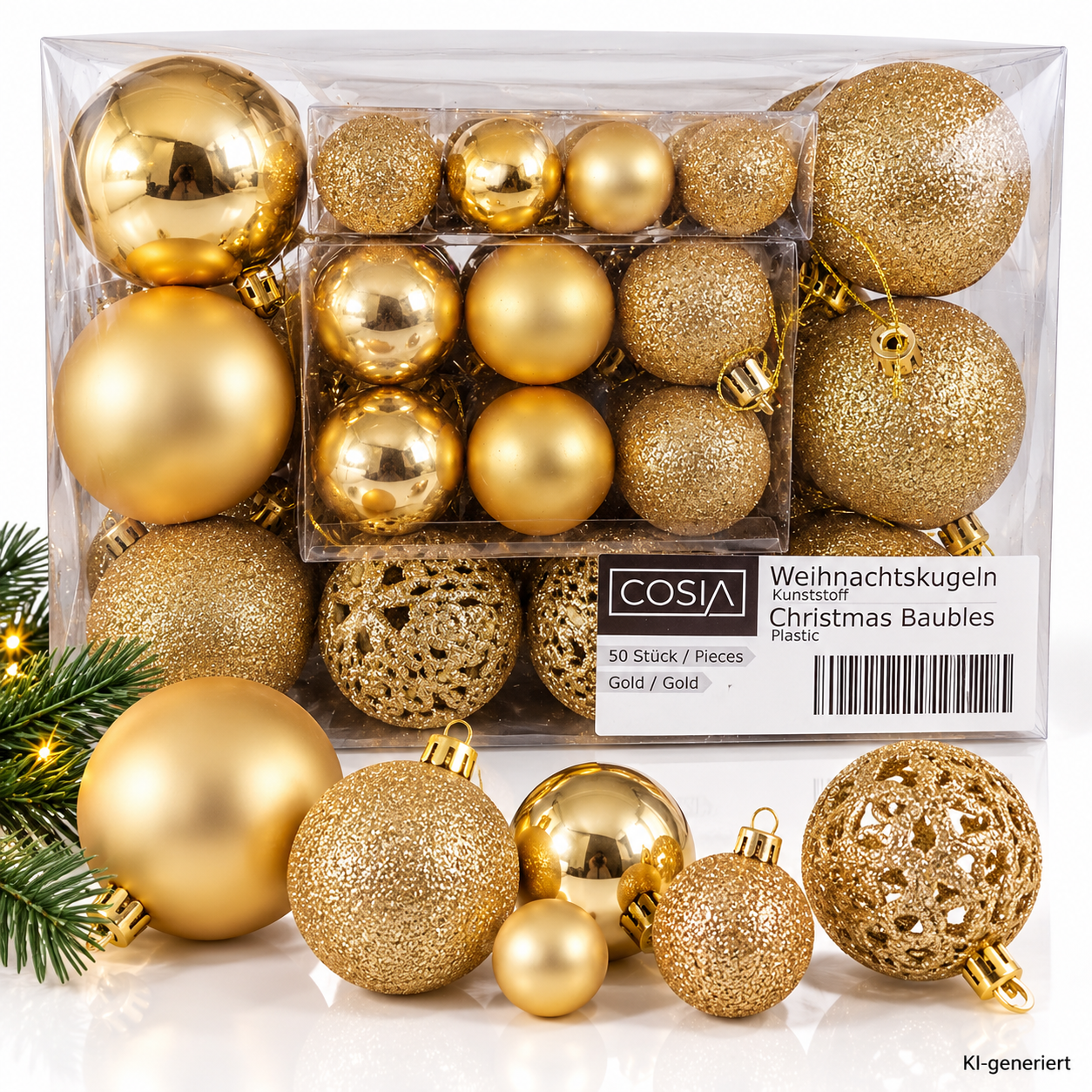 COSIA Weihnachtskugeln 50 Stück Gold Christbaumkugeln Kunststoff Baum HA31