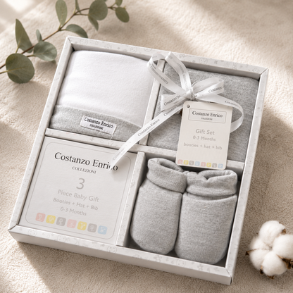 Costanzo Enrico Baby Geschenkset 0-3 Monate Lätzchen Mütze Babyschuhe B8