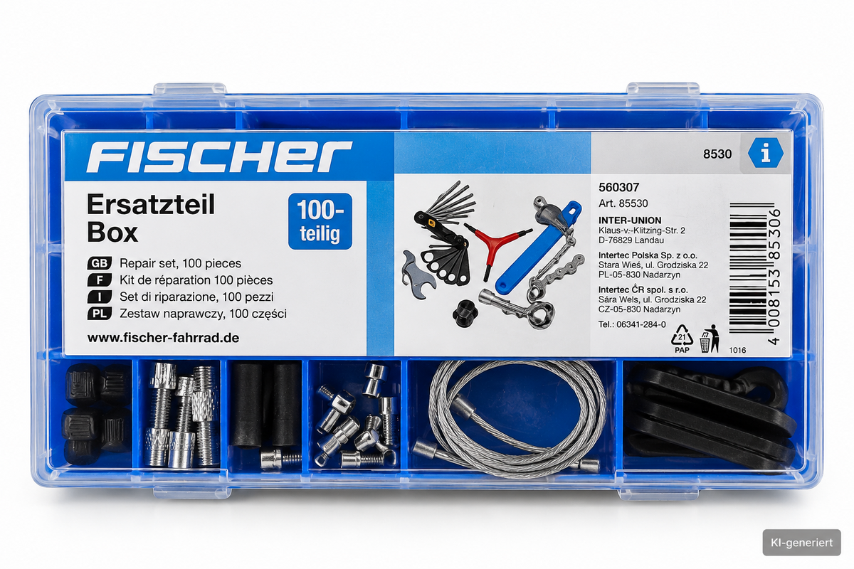 FISCHER Fahrrad Ersatzteil Box 100-teilig Reparaturset Zubehör 85530 E4