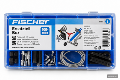 FISCHER Fahrrad Ersatzteil Box 100-teilig Reparaturset Zubehör 85530 E4