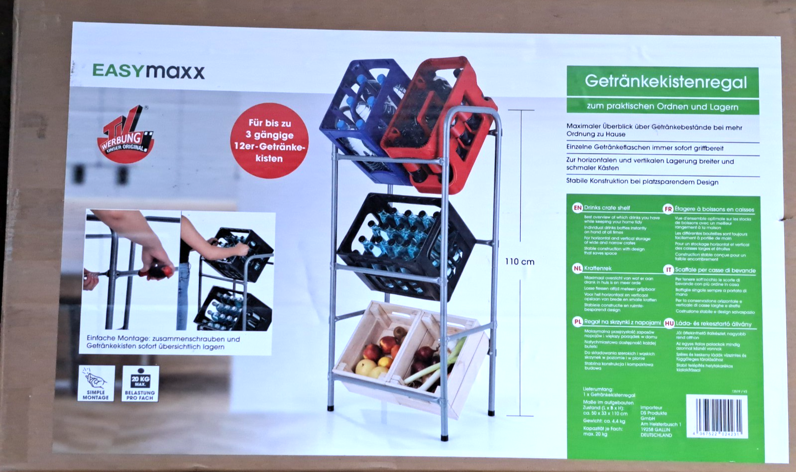 Easymaxx Getränkekistenregal, 3x 12er Getränkekiste