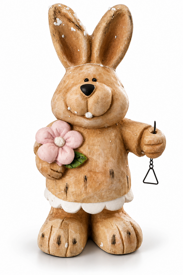Osterhase Hasenmädchen mit Blume & Laterne 42 cm Osterdeko Gartenfigur C5