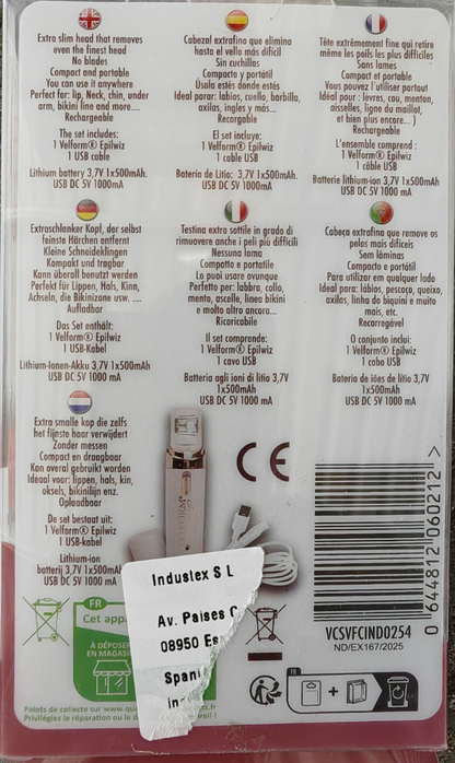 Velform Epilwiz Epilierer USB LED Haarentferner 18K Vergoldet Wiederaufladbar C1