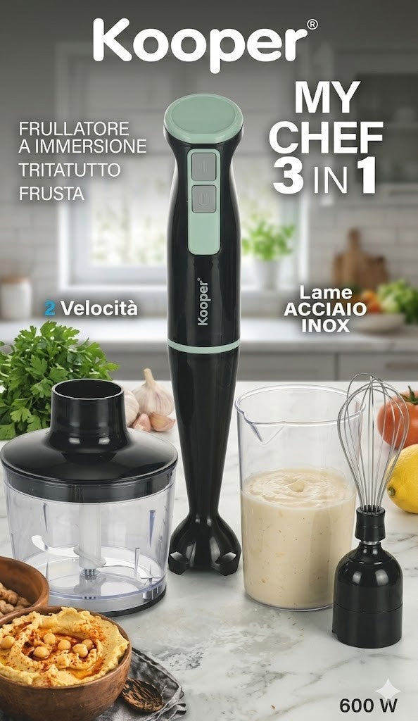 Kooper myChef 3in1 Stabmixer Pürierstab Mixer Zerkleinerer Edelstahl Küche D10