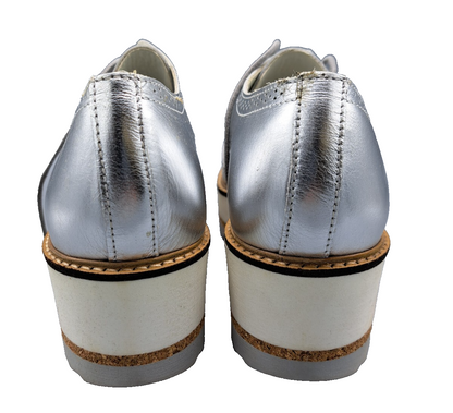 Bullboxer Damen Plateau Schnürschuhe Gr. 40 Silber Metallic Halbschuhe Brogue G2