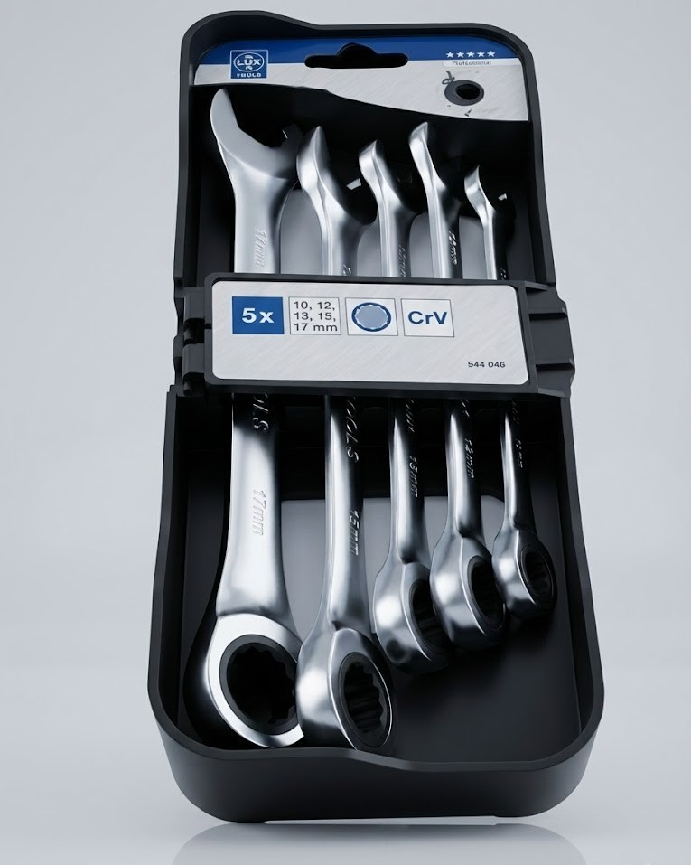 LUX-TOOLS Comfort Ratschenschlüssel Set 5-teilig | Cr-V Stahl Werkstatt