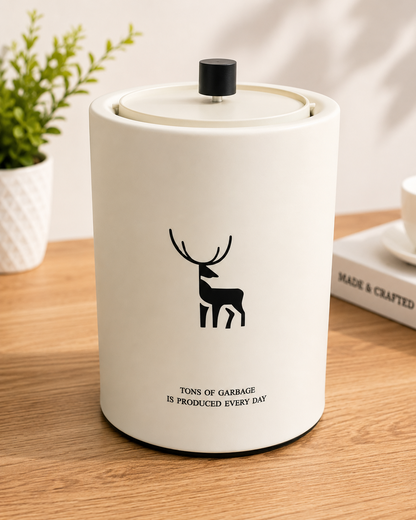 BELLE VOUS Bad Mülleimer 12L Hirsch Kosmetikeimer Flipdeckel Weiß Badezimmer HA6