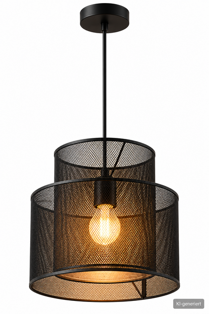 Pendelleuchte Schwarz Metall Ø30cm E27 Hängelampe 2-stufig Deckenlampe
