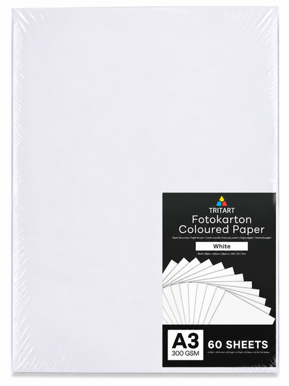 Tritart Fotokarton A3 Weiß 300 g/m² 60 Blatt Bastelkarton Tonkarton Papier A6
