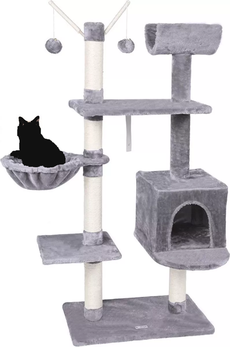 MC Star Pet Cat Tree Play Kletterturm Kratzbaum Hellgrau 130 cm