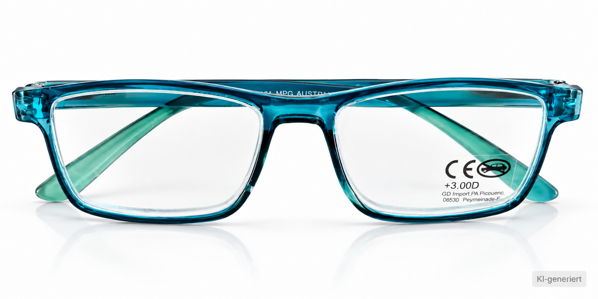 Lesebrille +3,0 Dioptrien Blau Türkis Vergrößerungsbrille 2in1 Etui A8