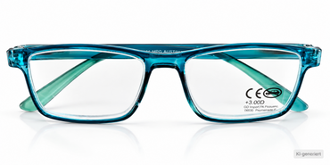 Lesebrille +3,0 Dioptrien Blau Türkis Vergrößerungsbrille 2in1 Etui A8