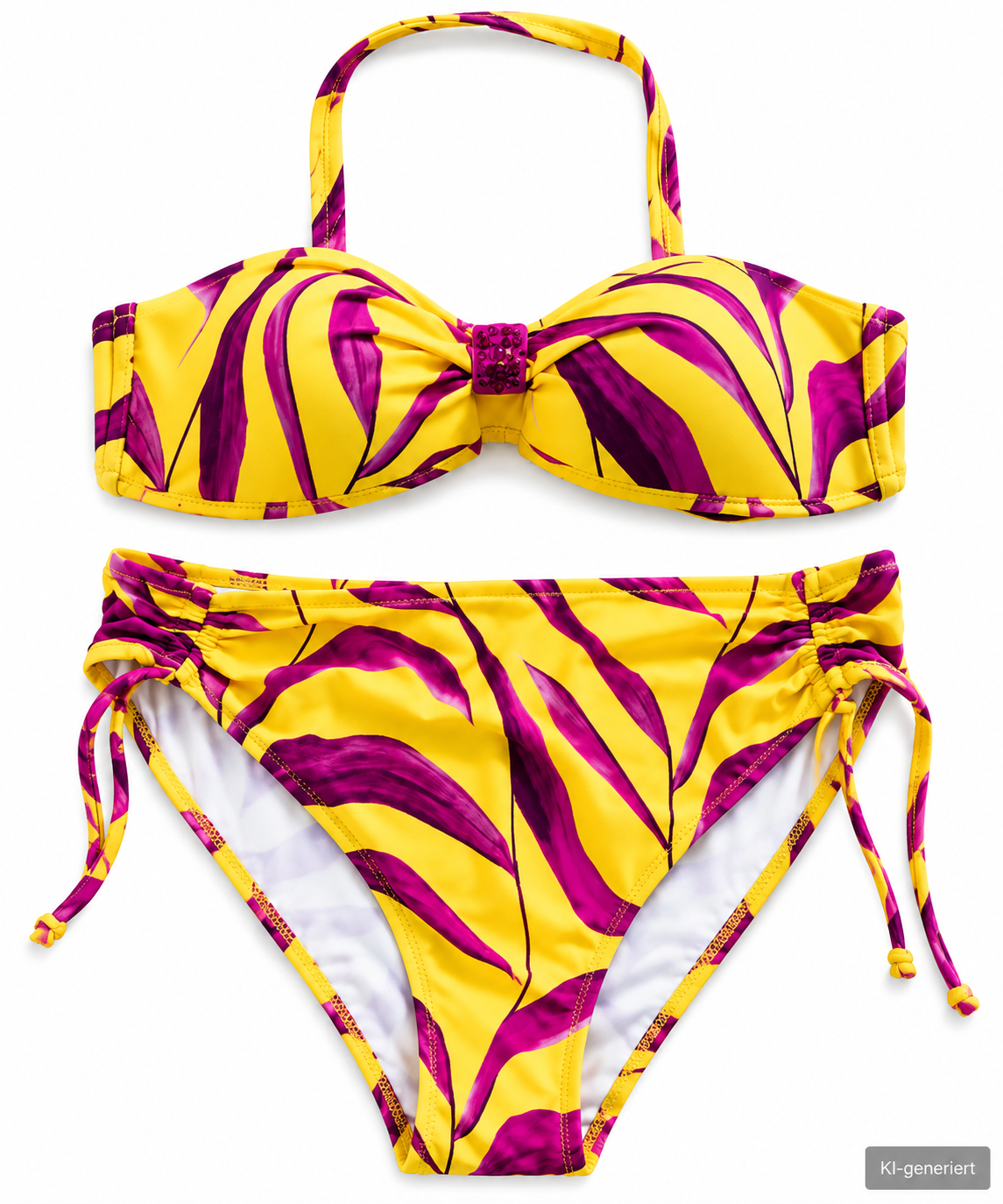 ANTIGEL Damen Bikini Set 75B Hose Gr. 42 Gelb Pink Bandeau Neckholder D1